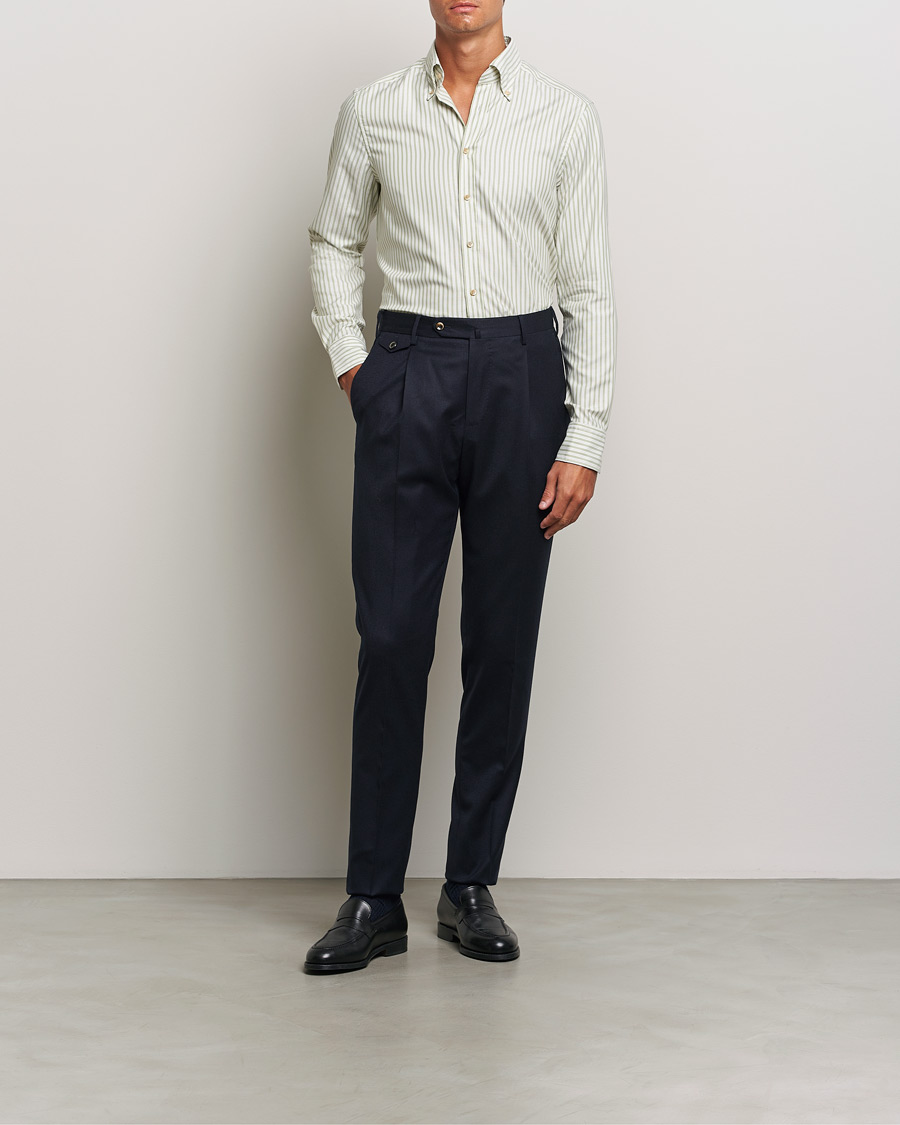 Homme | Chemises | Stenströms | Slimline Vintage Stripe Oxford Shirt Green