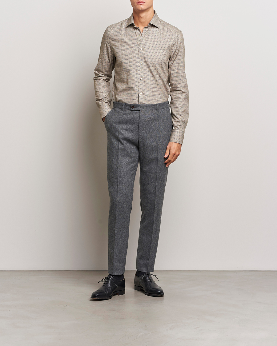 Homme |  | Stenströms | Slimline Brushed Printed Cut Away Shirt Beige