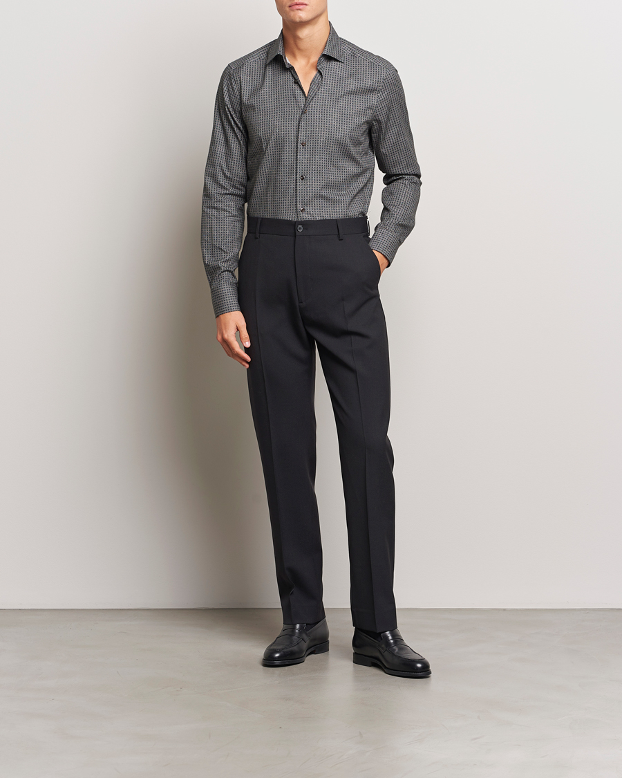 Homme |  | Stenströms | Slimline Brushed Printed Cut Away Shirt Black