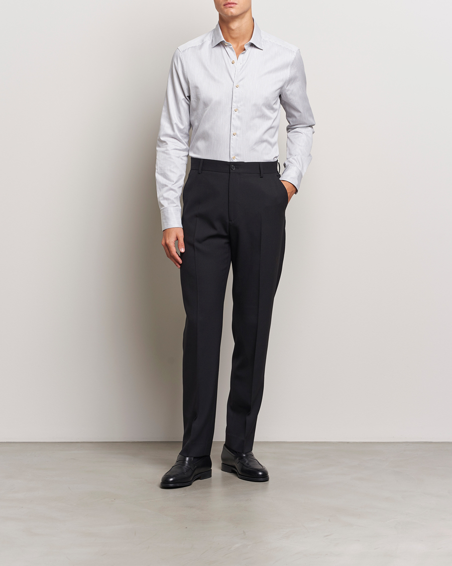 Homme |  | Stenströms | Slimline Melange Stripe Cut Away Shirt Grey