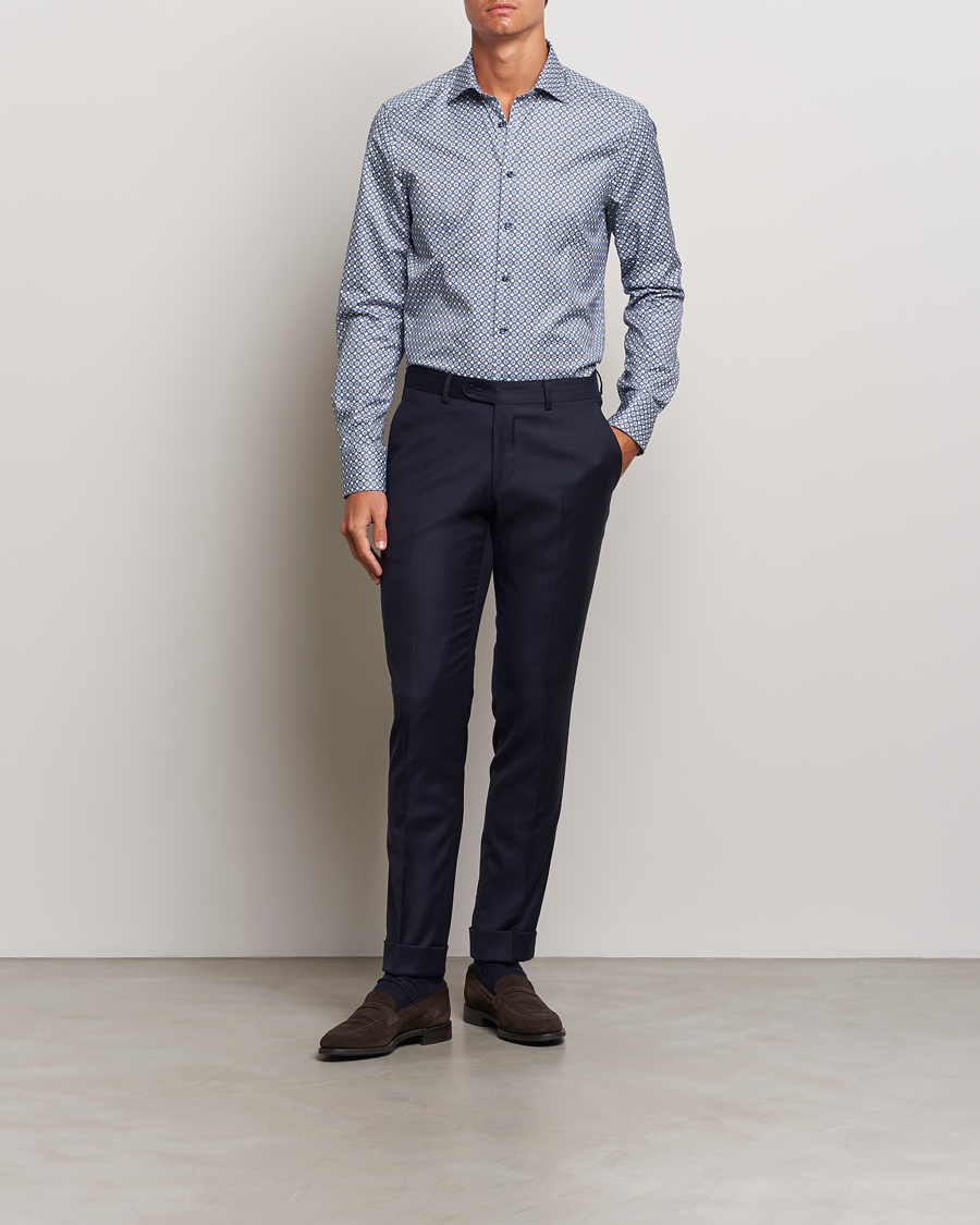 Homme | Chemises | Stenströms | Slimline Printed Twill Cut Away Shirt Blue