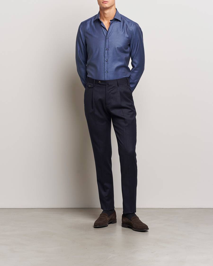 Homme |  | Stenströms | Slimline Twill Contrast Cut Away Shirt Navy