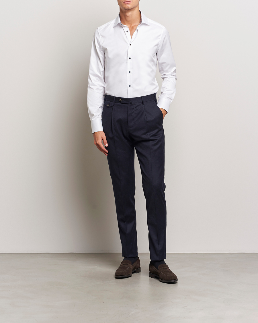 Homme |  | Stenströms | Slimline Twill Flower Contrast Shirt White