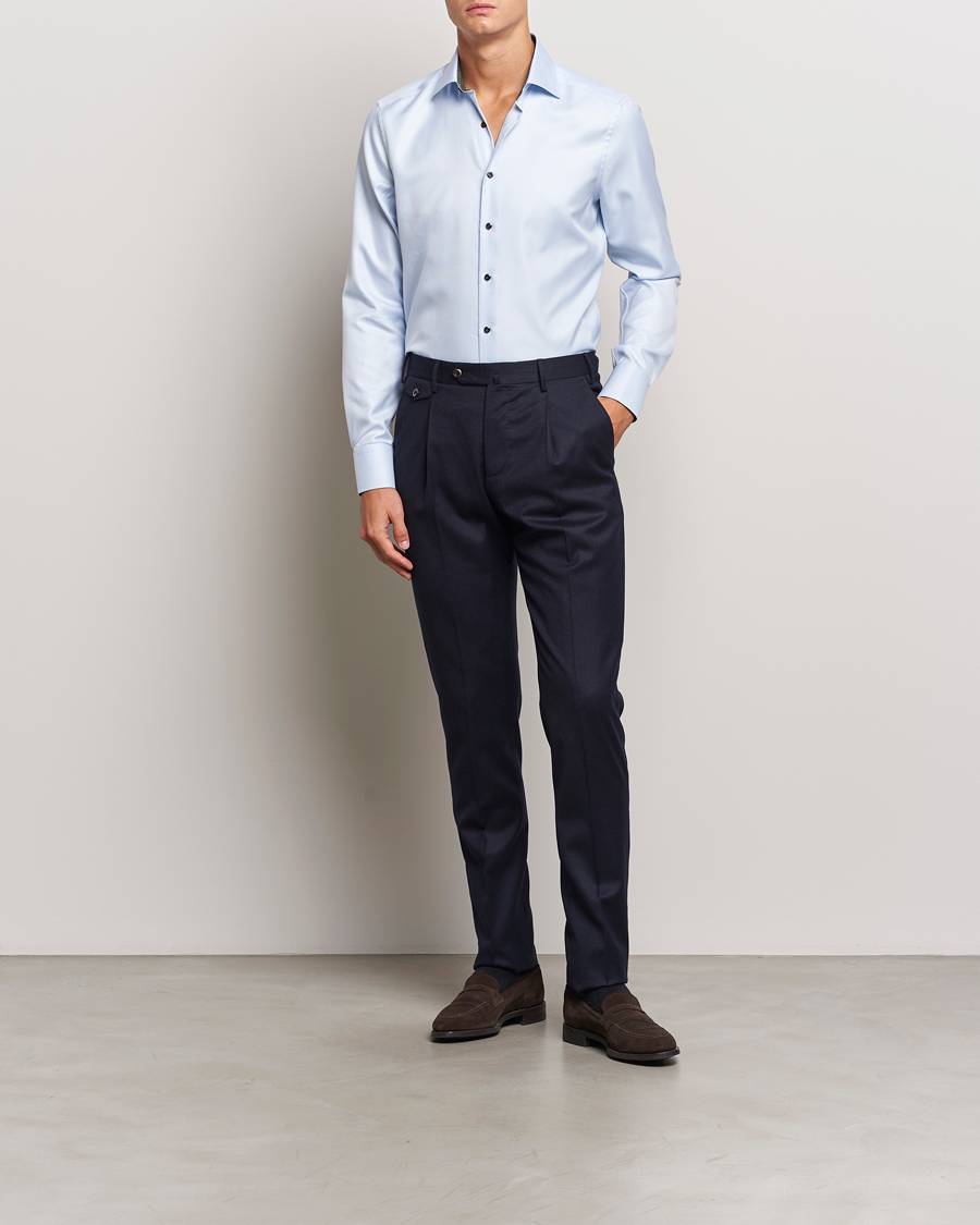 Homme |  | Stenströms | Slimline Superior Twill Contrast Shirt Blue