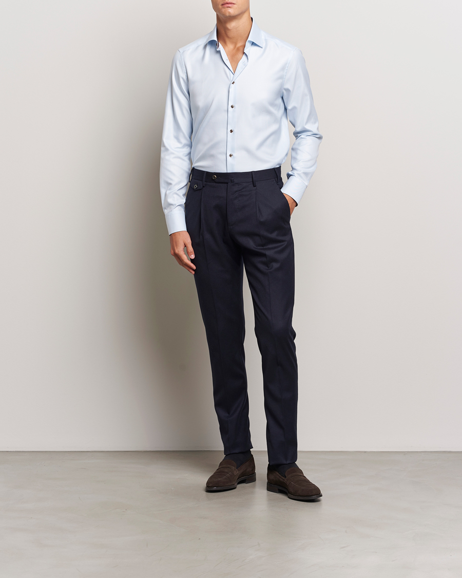 Homme |  | Stenströms | Slimline Houndstooth Contrast Shirt Blue