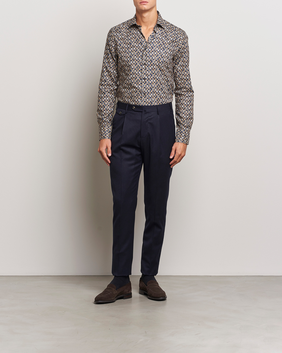 Homme |  | Stenströms | Slimline Printed Cut Away Shirt Blue