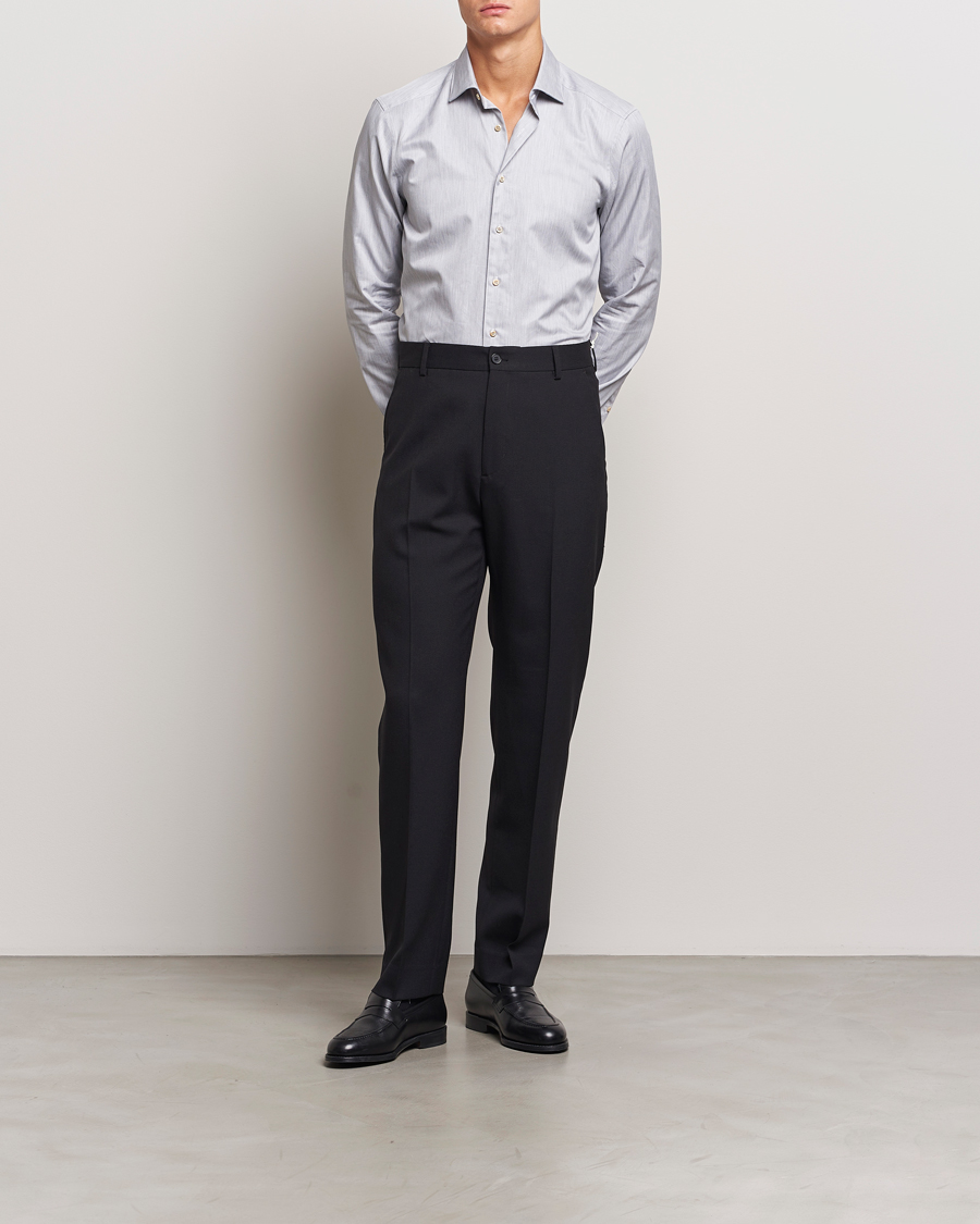 Homme |  | Stenströms | Slimline Twill Melange Cut Away Shirt Grey