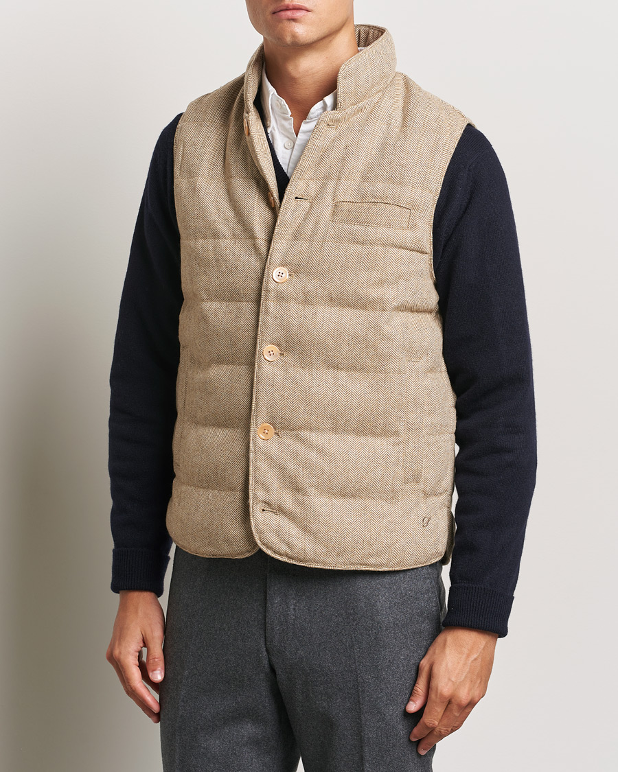 Homme |  | Stenströms | Padded Herringbone Wool Vest Brown