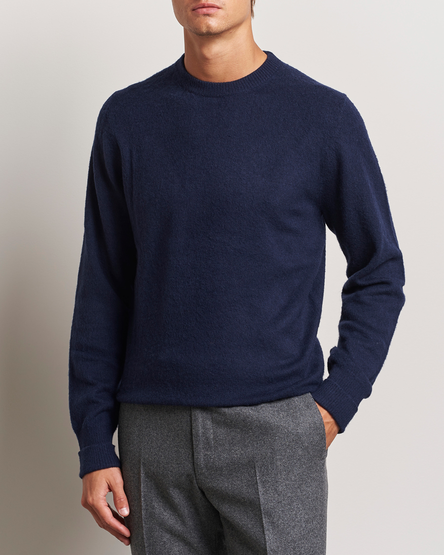 Homme |  | Stenströms | Brushed Merino Crew Neck Navy