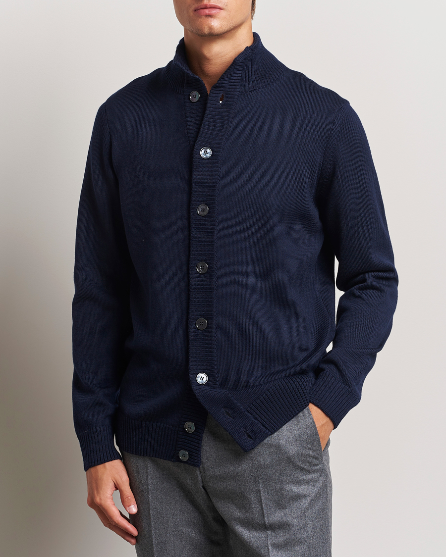 Homme |  | Stenströms | Chunky Knitted Merino Cardigan Navy