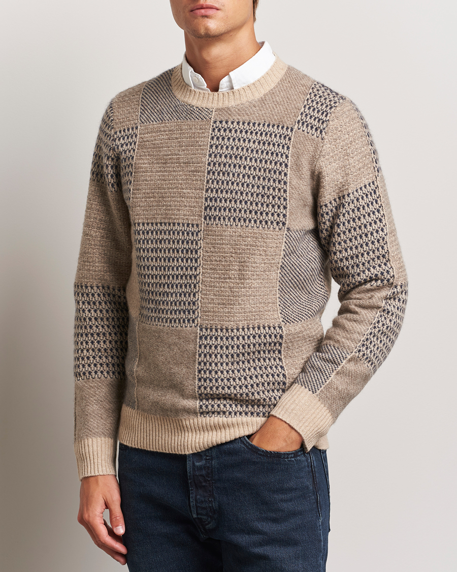 Homme |  | Stenströms | Patchwork Knitted Yak/Merino Crew Neck Brown