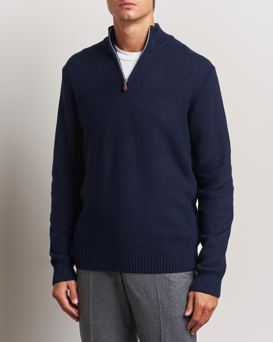 Homme |  | Stenströms | Chunky Merino Knitted Half Zip Navy