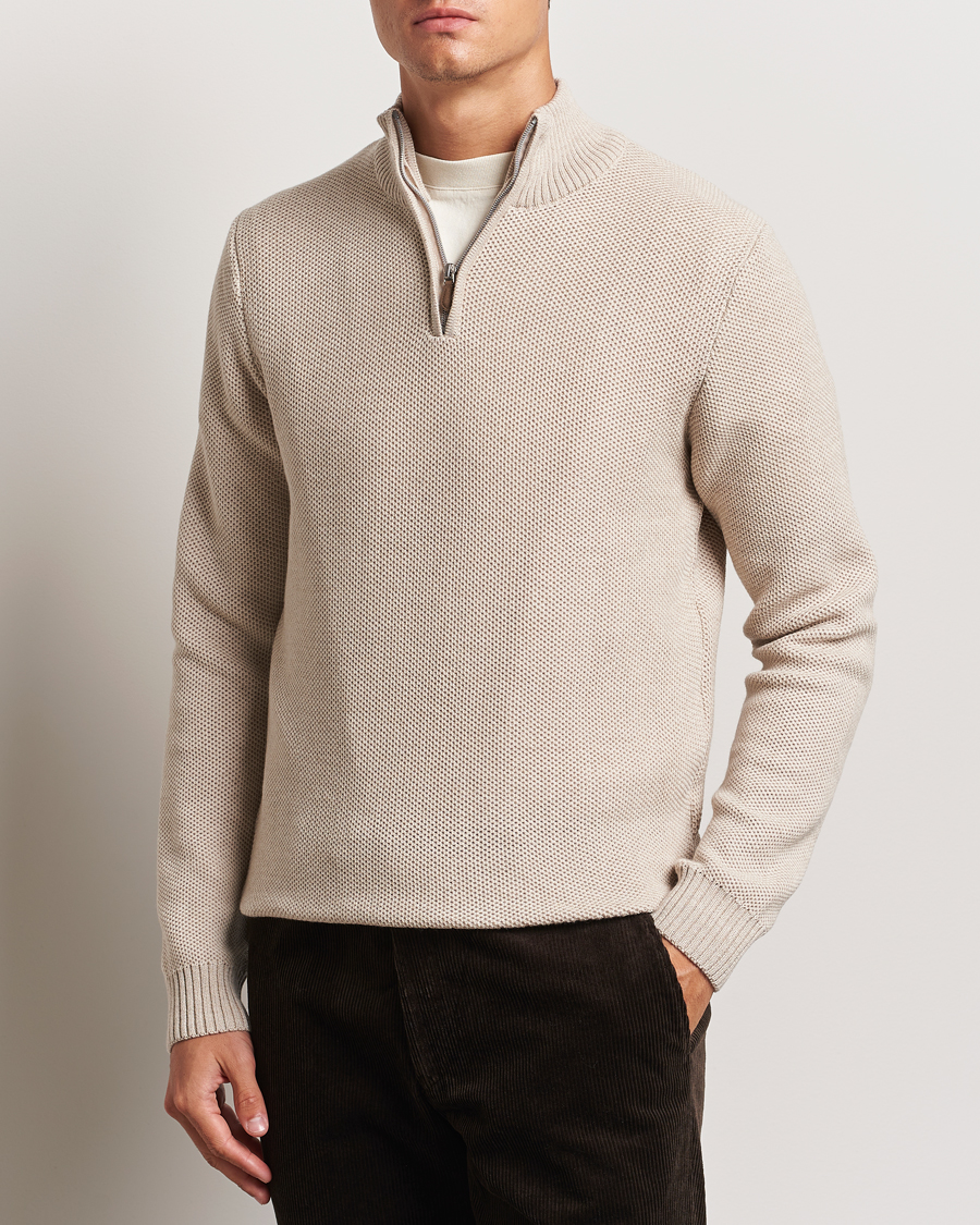 Homme |  | Stenströms | Chunky Merino Knitted Half Zip Beige