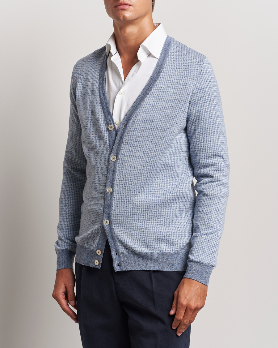 Homme |  | Stenströms | Pepita Merino Wool Cardigan Navy