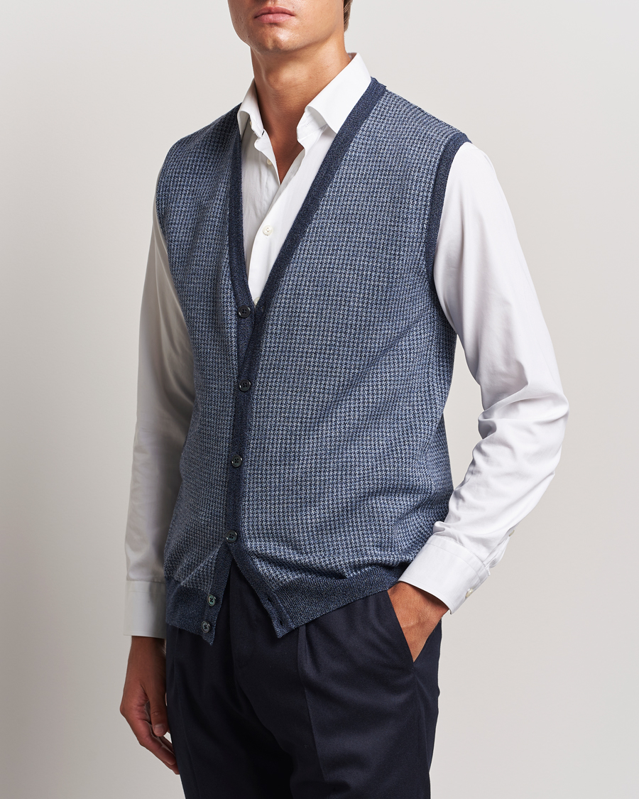 Homme |  | Stenströms | Pepita Merino Wool Vest Navy