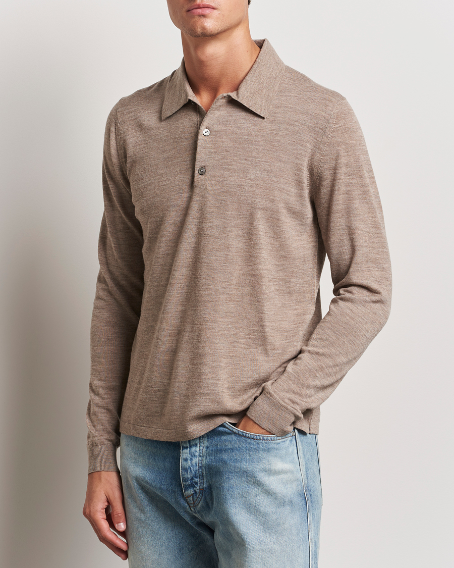 Homme |  | Tiger of Sweden | Eross Extra Fine Merino Poloshirt Beige Melange