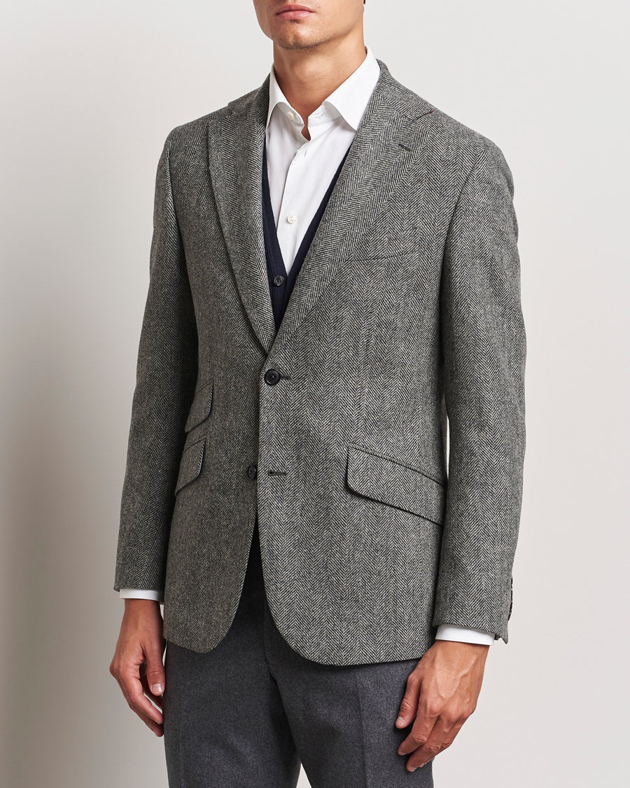 Homme | Tenue Décontractée Chic | Walker Slater | Edward Lambswool Herringbone Blazer Dark Grey