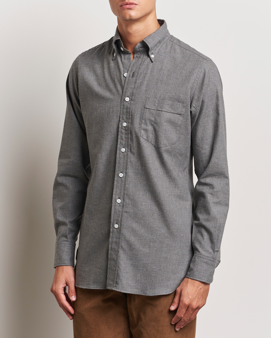 Homme |  | Drake\'s | Button Down Flannel Shirt Grey