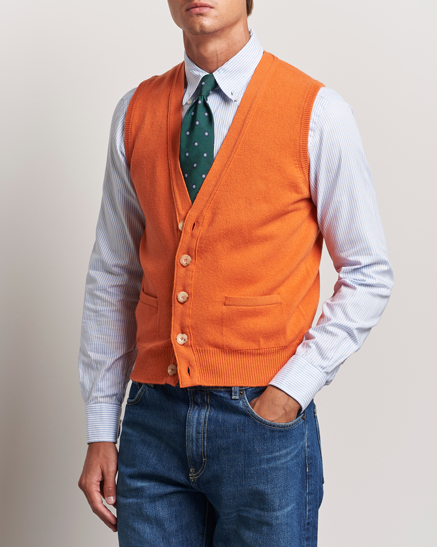 Homme |  | Drake\'s | Lambswool Vest Cardigan Orange