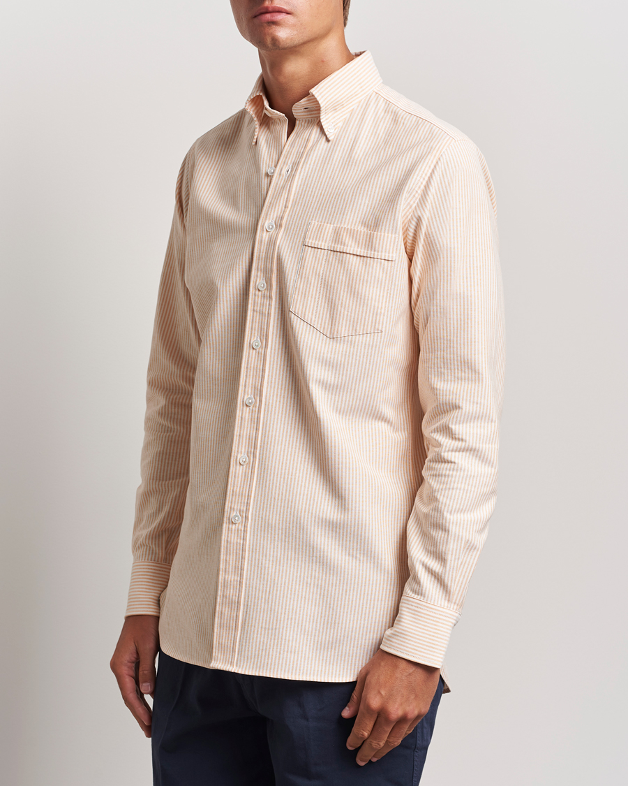 Homme |  | Drake\'s | Striped Button Down Oxford Shirt Orange