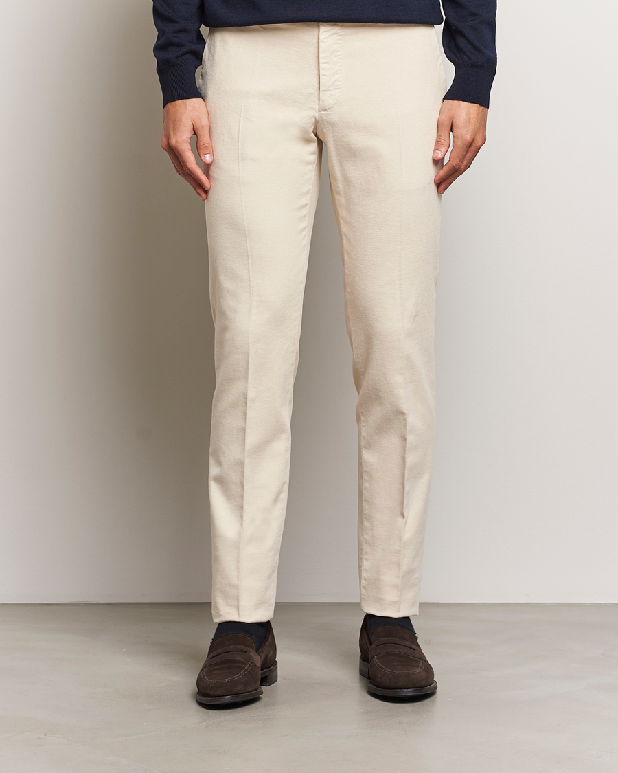 Homme |  | Incotex | Slim Fit Luxury Moleskine Trousers Off White