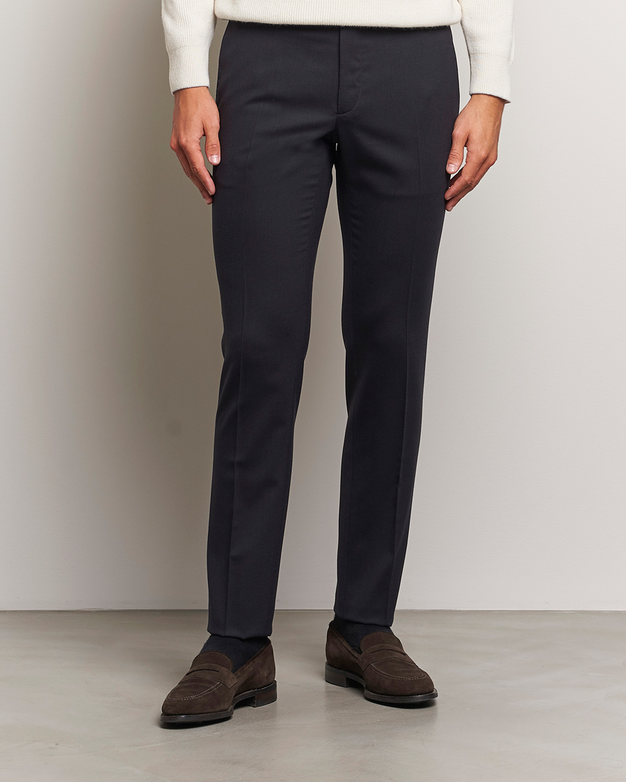 Homme |  | Incotex | Silm Fit Washable Flannel Trousers Navy