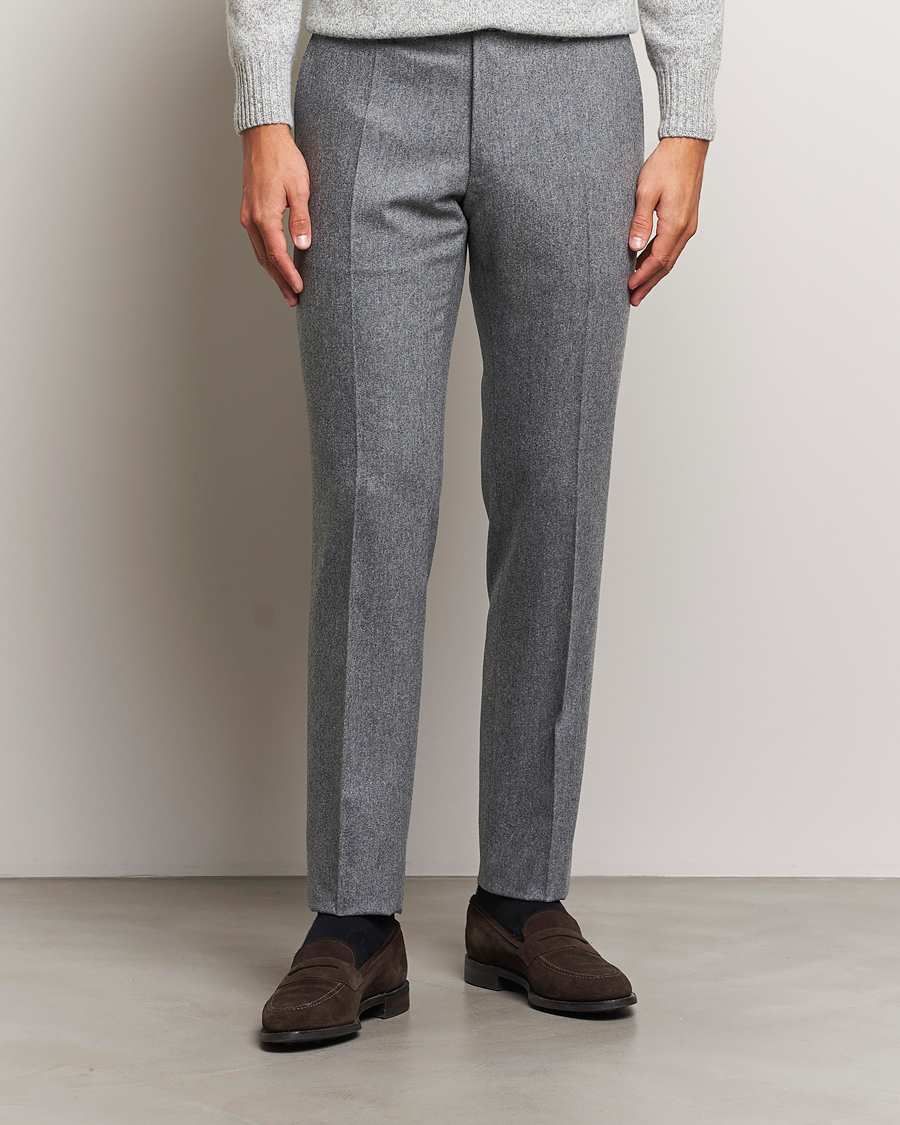 Homme |  | Incotex | Slim Fit Carded Flannel Trousers Grey Melange