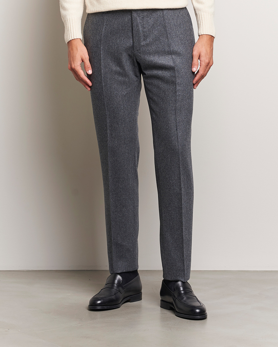 Homme |  | Incotex | Slim Fit Carded Flannel Trousers Dark Grey