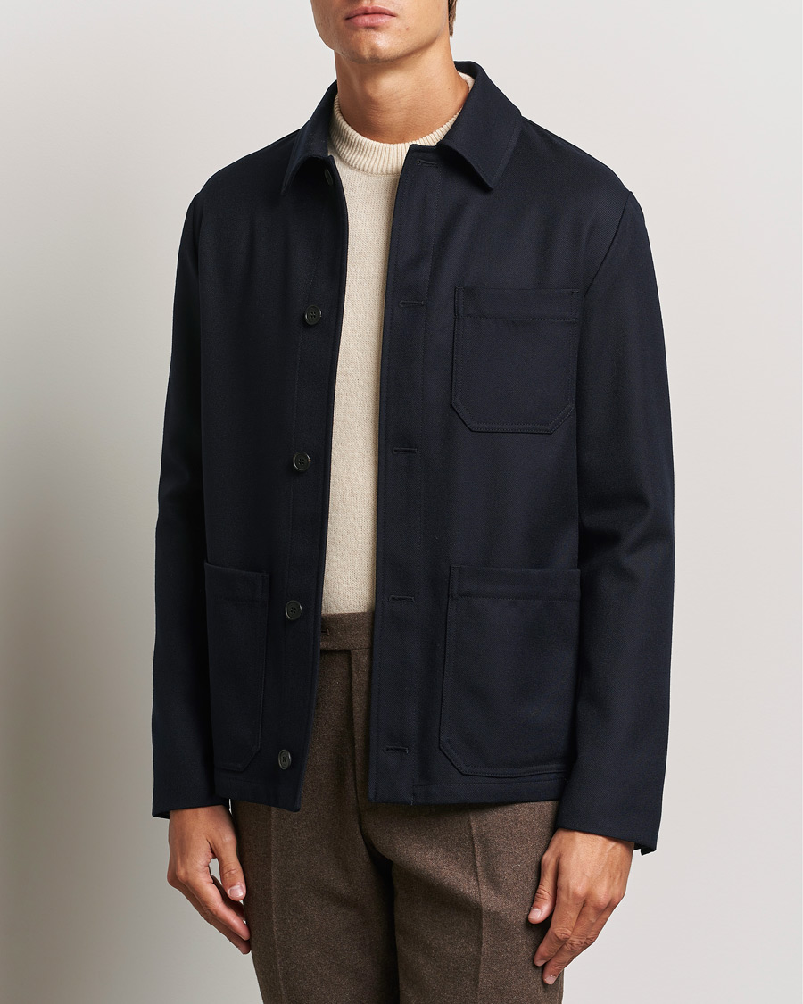 Homme |  | Incotex | Wool Cover Shirt Jacket Navy