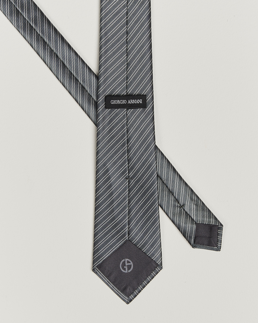 Homme |  | Giorgio Armani | Striped Silk Tie Steel Grey