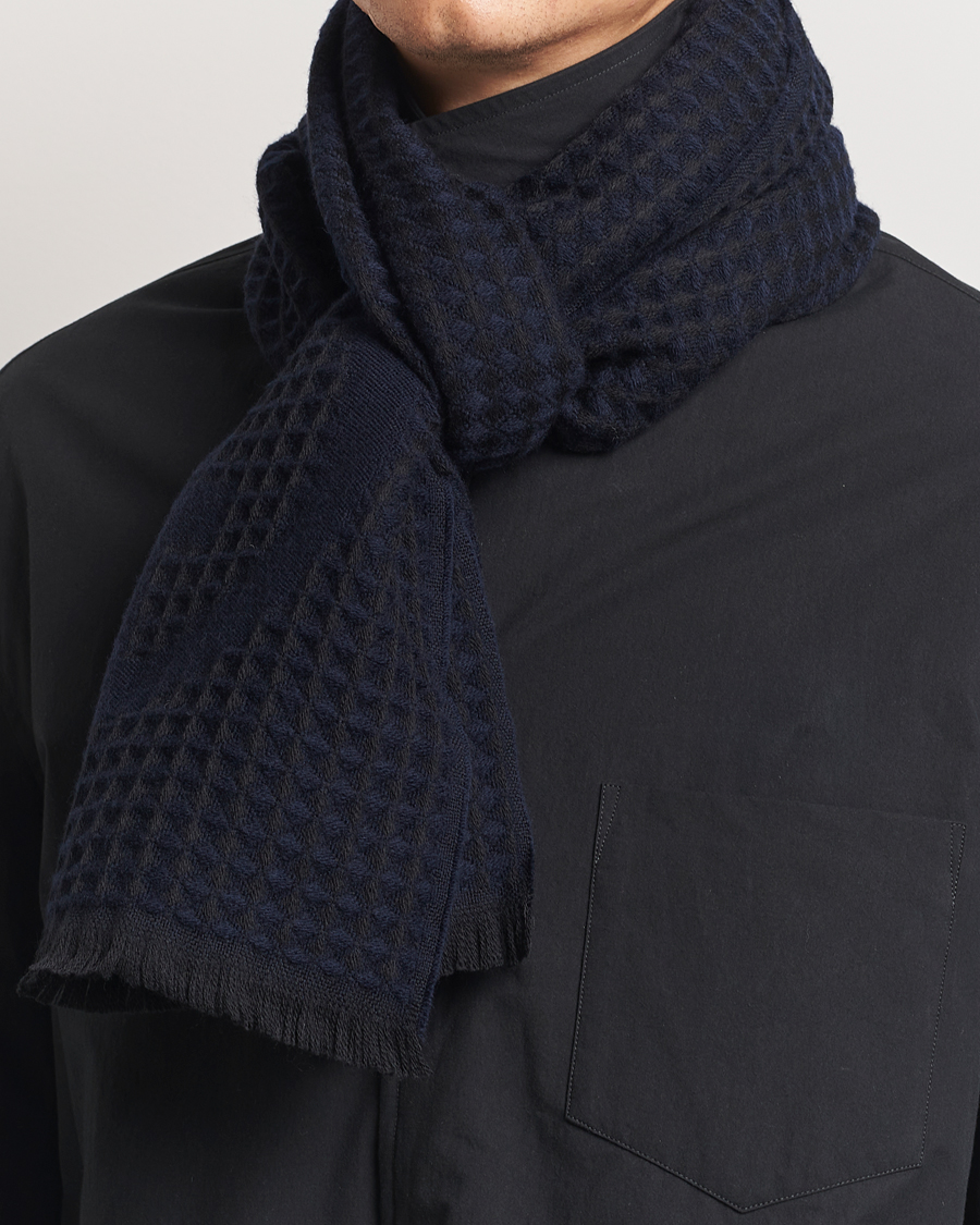 Homme |  | Giorgio Armani | Wool Waffle Knit Scarf Navy