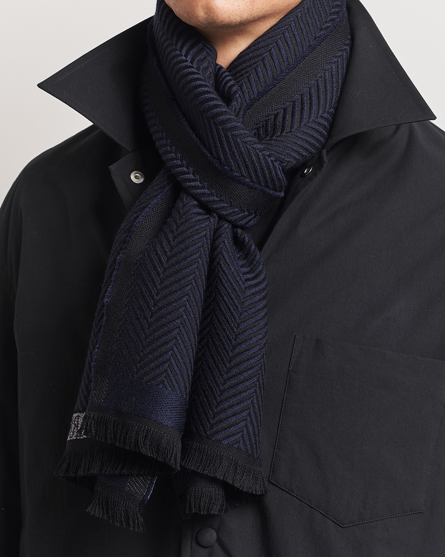 Homme |  | Giorgio Armani | Wool Chevron Scarf Navy