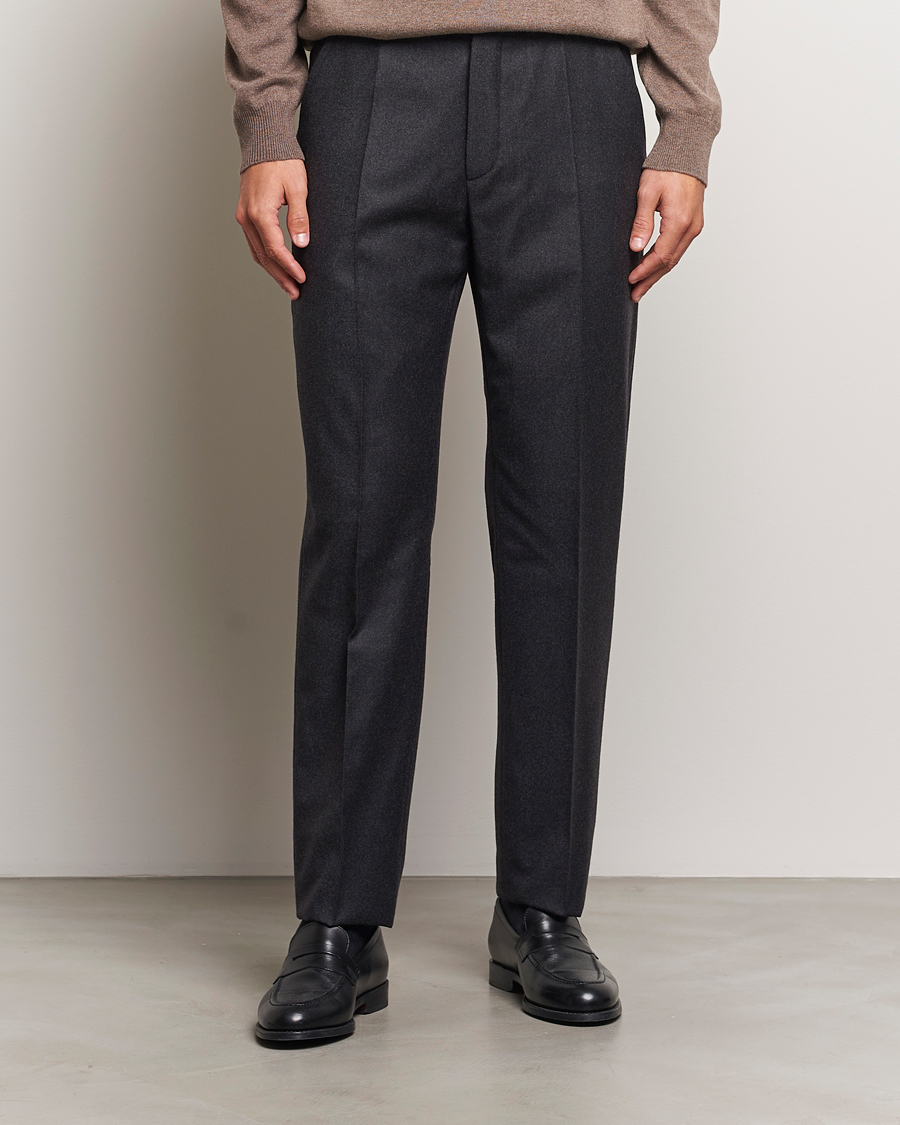 Homme |  | Incotex | Regular Fit Flannel Trousers Charcoal