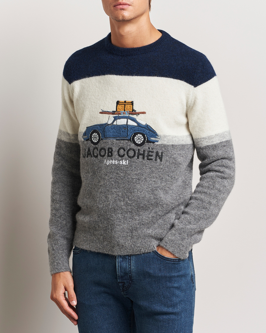 Homme |  | Jacob Cohën | Alpaca/Wool Embrodery Sweater Blue/White/Grey