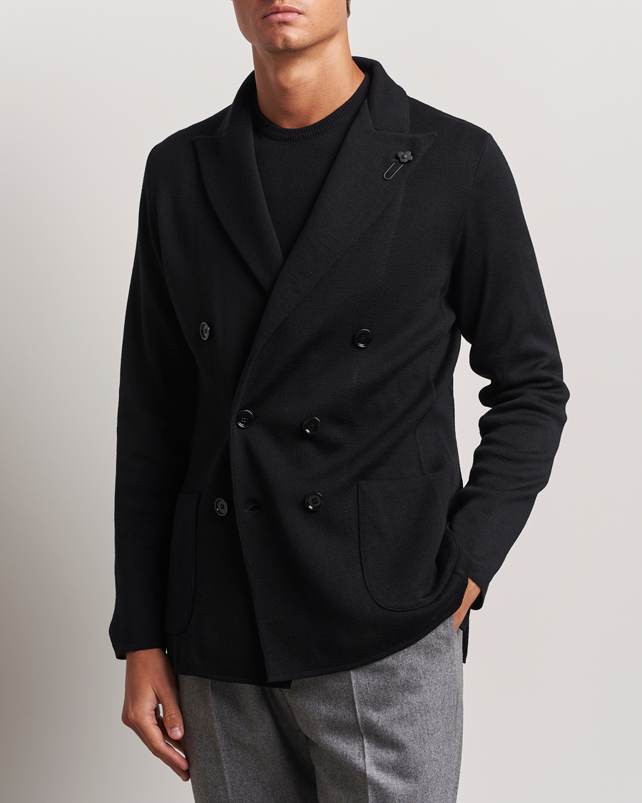 Homme | Nouveautés | Lardini | Knitted Double Breasted Wool Blazer Black