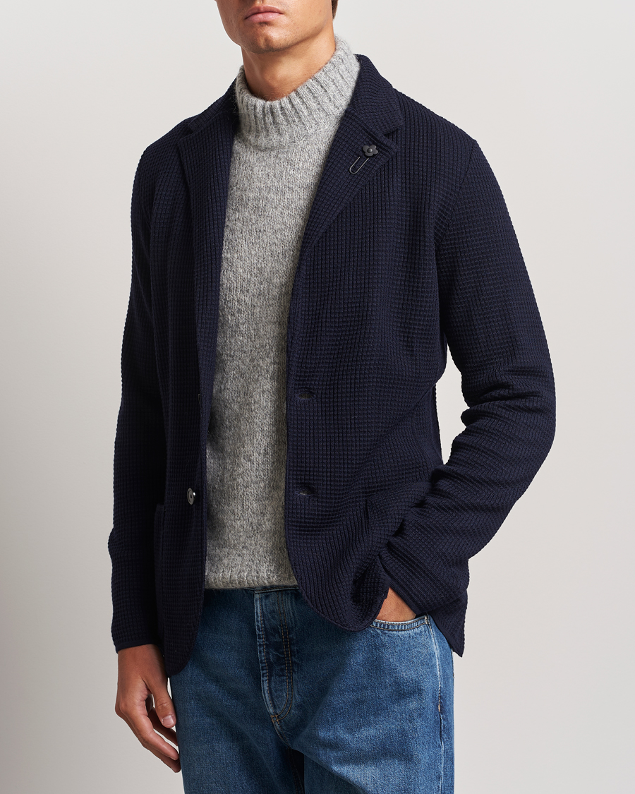 Homme | Nouveautés | Lardini | Knitted Structure Wool Blazer Navy