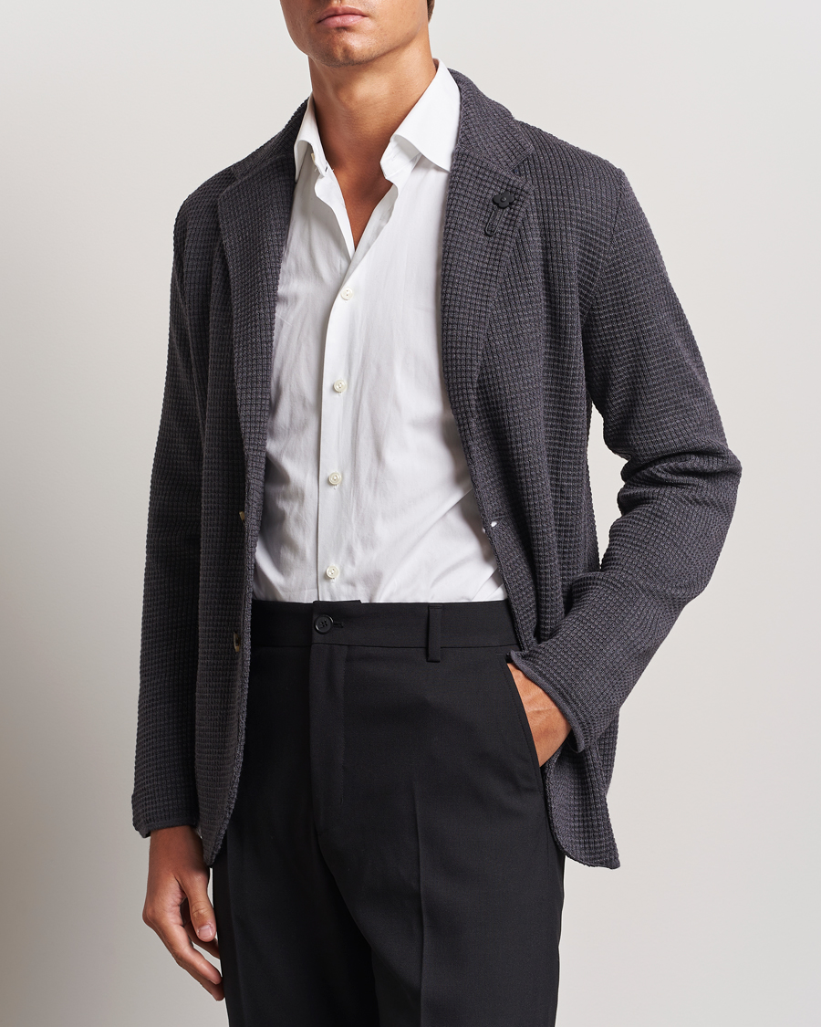 Homme | Nouveautés | Lardini | Knitted Structure Wool Blazer Dark Grey