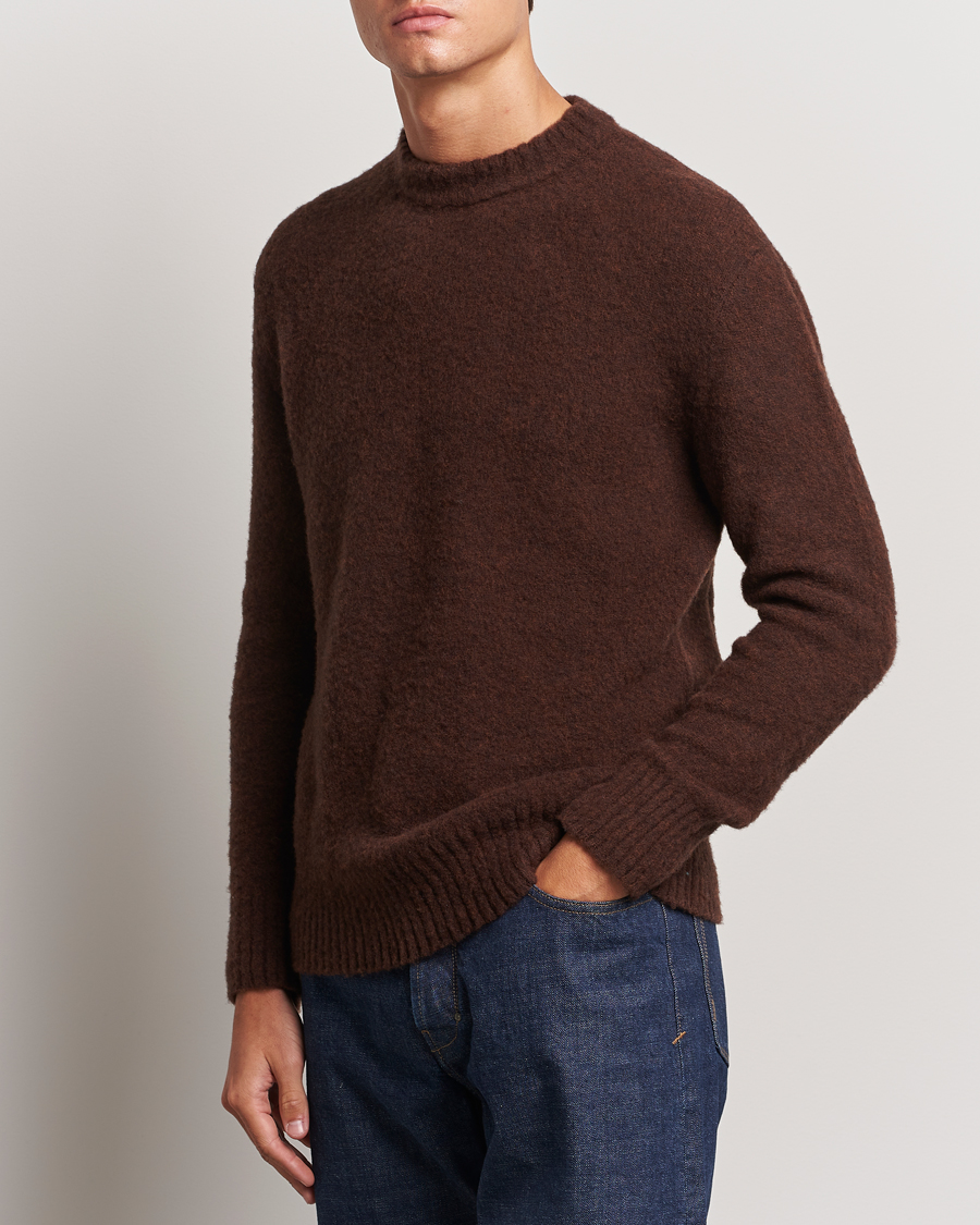 Homme | Piacenza Cashmere | Piacenza Cashmere | Brushed Wool Crew Neck Dark Brown