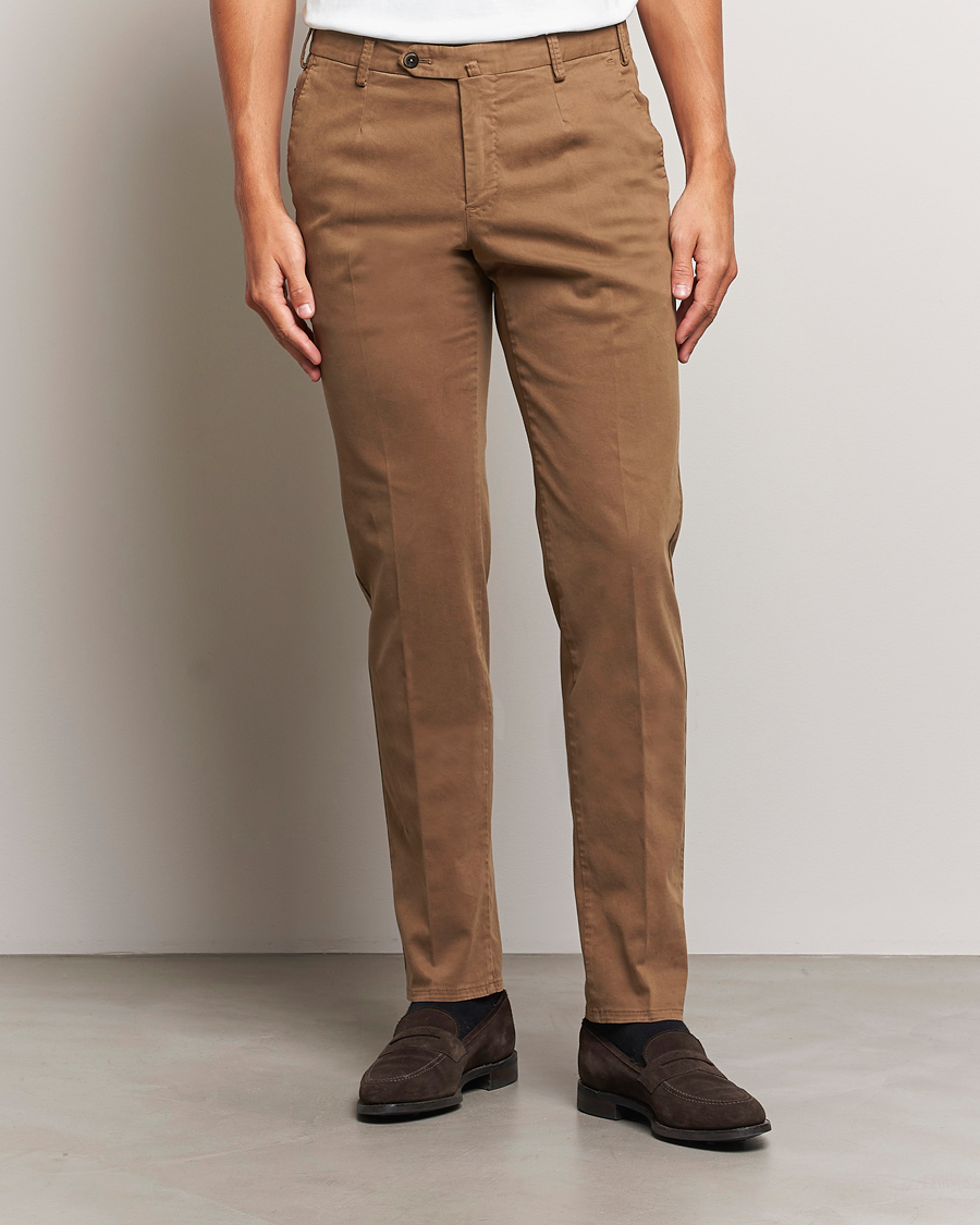 Homme |  | PT01 | Slim Fit Pleated Cotton Trousers Brown