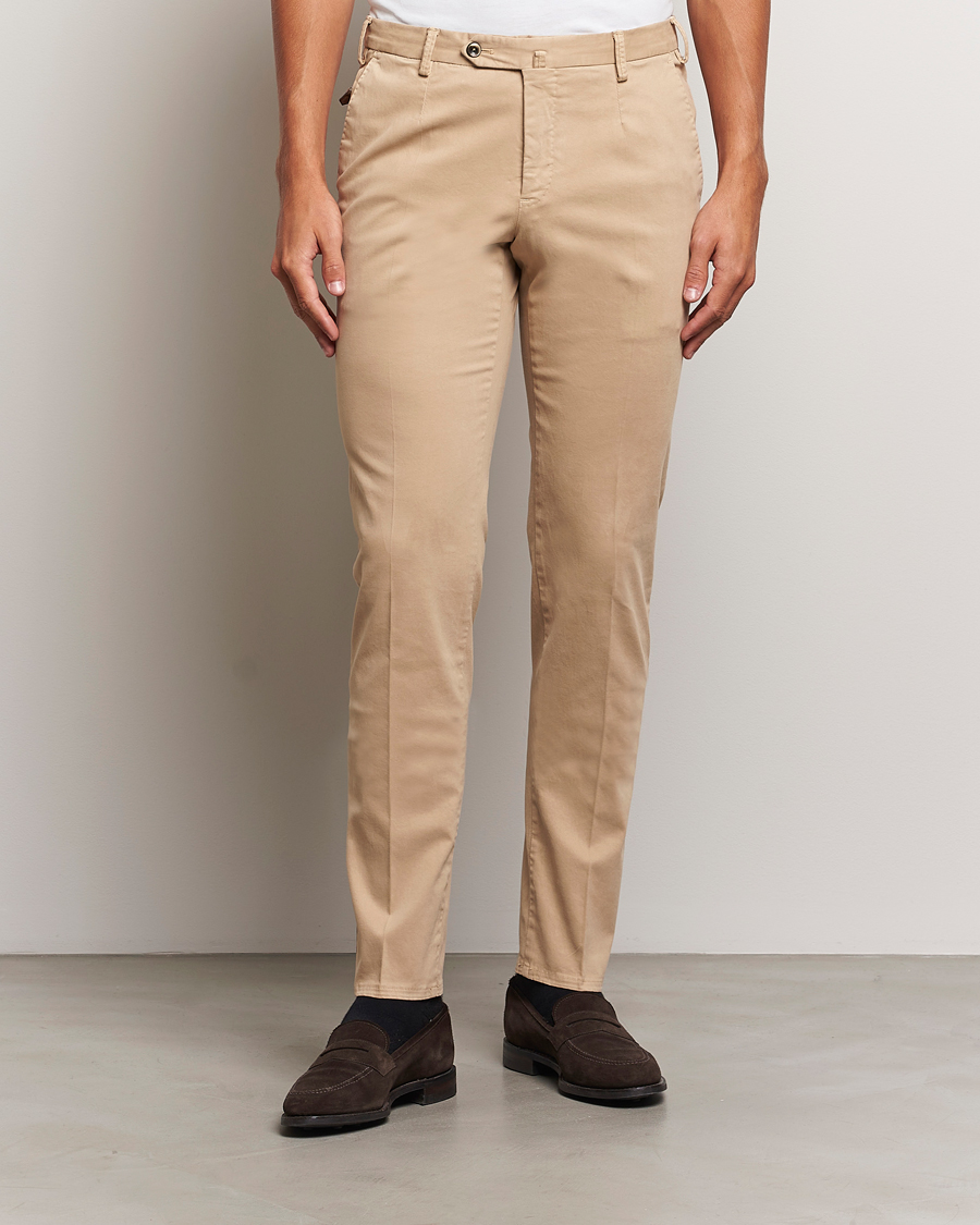 Homme |  | PT01 | Slim Fit Pleated Cotton Trousers Beige