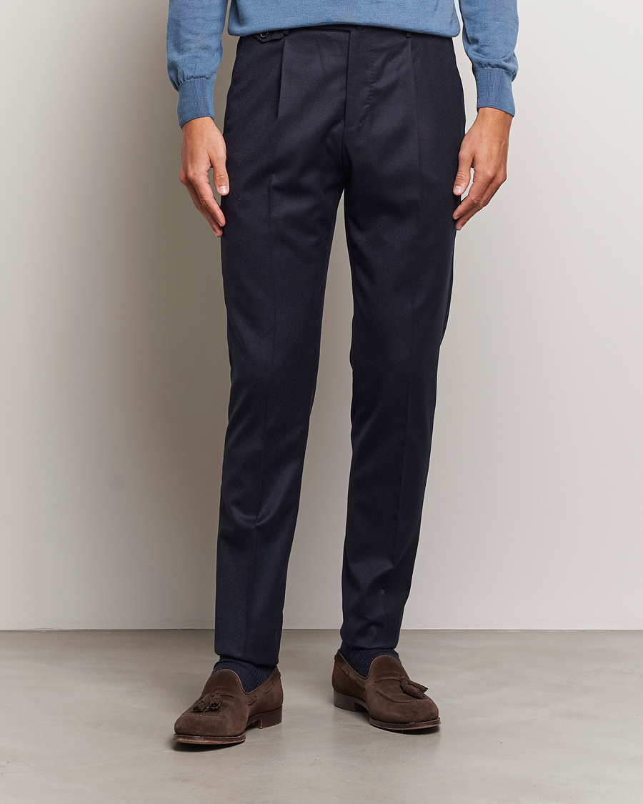Homme |  | PT01 | Slim Fit Pleated Flannel Trousers Navy