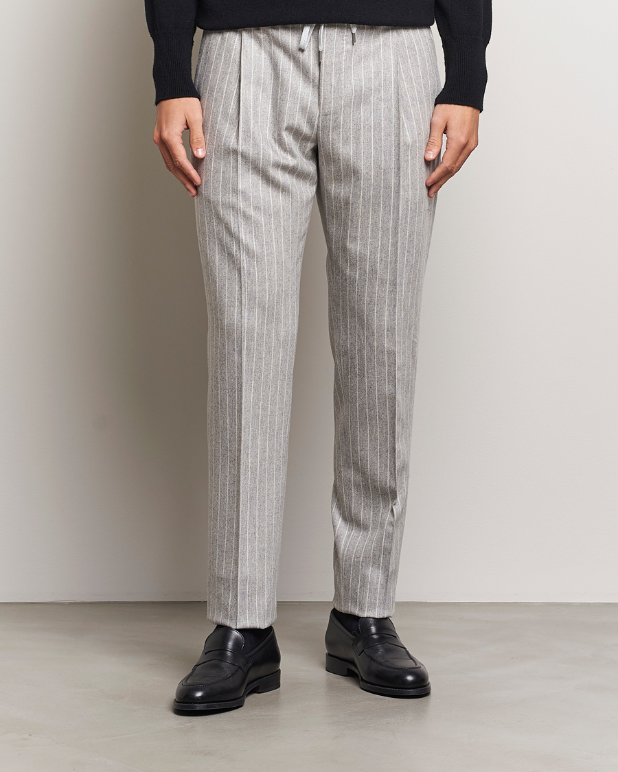 Homme |  | PT01 | Slim Fit Wool/Cashmere Drawstring Trousers Light Grey 