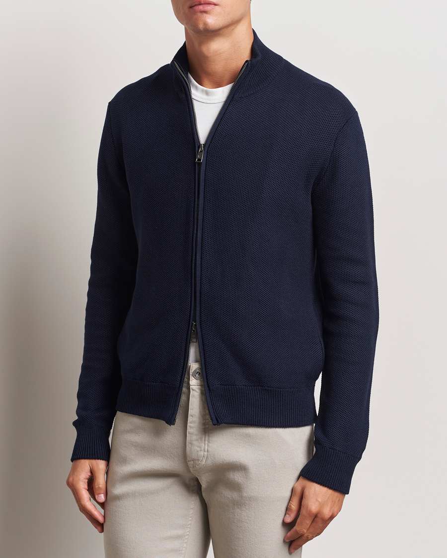 Homme | Full-zip | Ralph Lauren Purple Label | Cotton/Silk Full Zip Sweater Navy