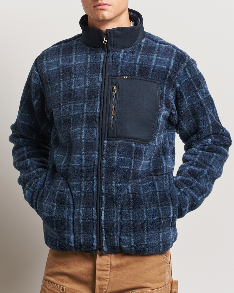 Homme |  | RRL | Gabe Fleece Full Zip Navy Plaid