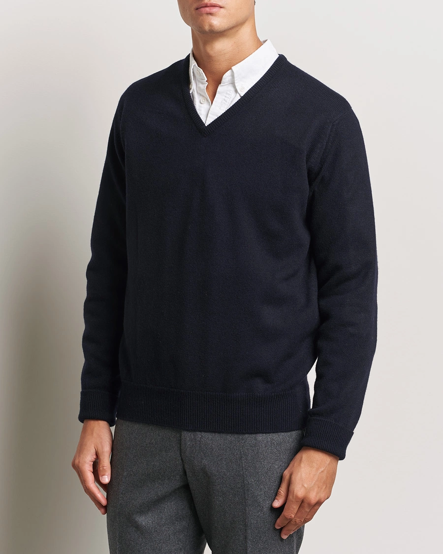 Homme | William Lockie | William Lockie | Rob Lambswool V-Neck Navy