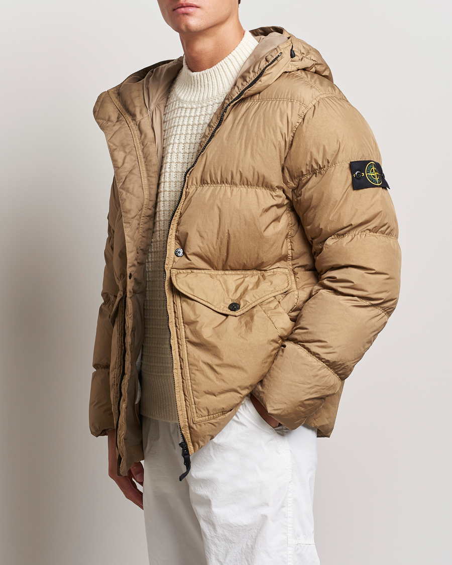 Homme |  | Stone Island | Garment Dyed Recycled Nylon Down Hooded Jacket Biscuit