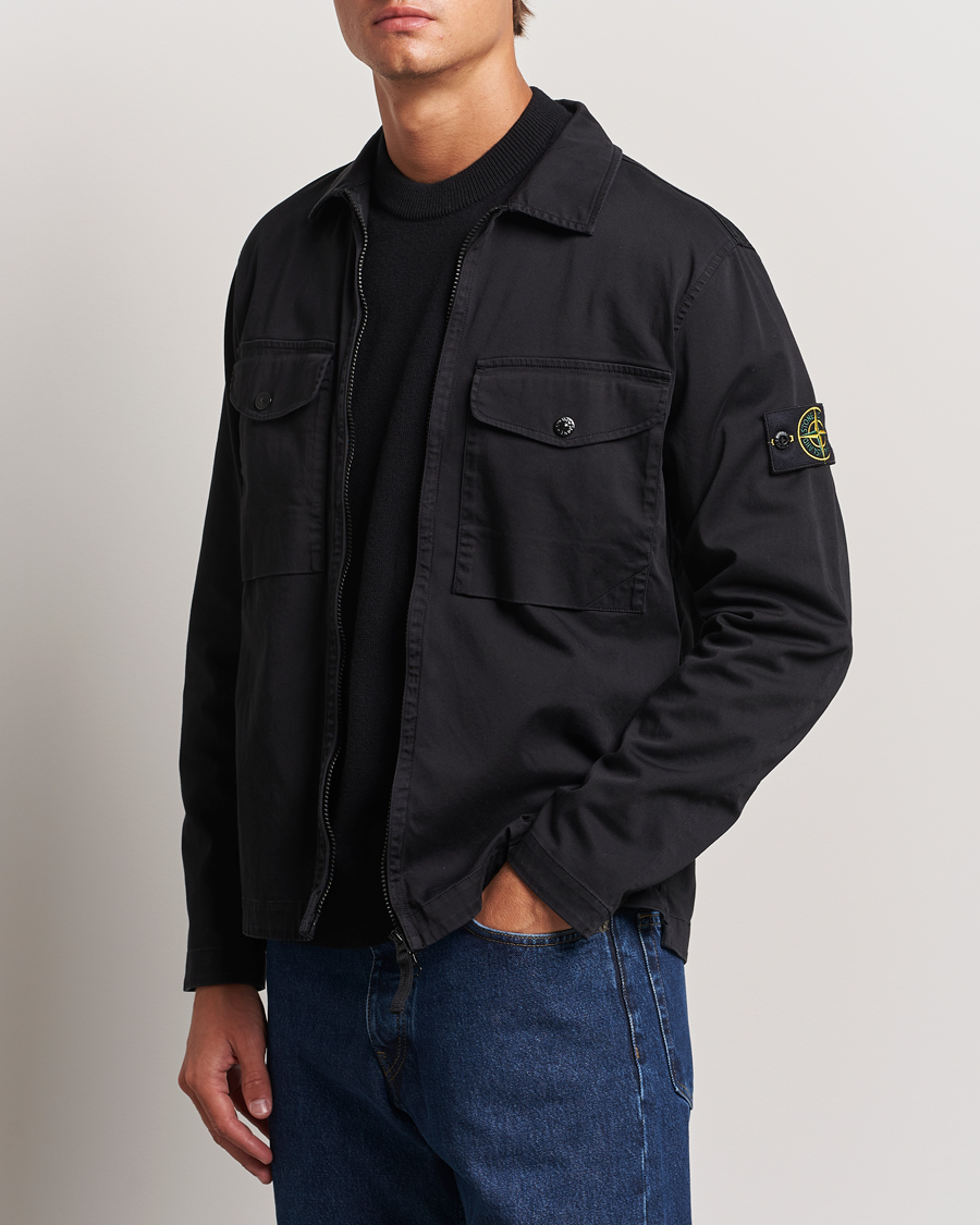 Homme | Vestes Chemise | Stone Island | Garment Dyed Cotton Zip Overshirt Black