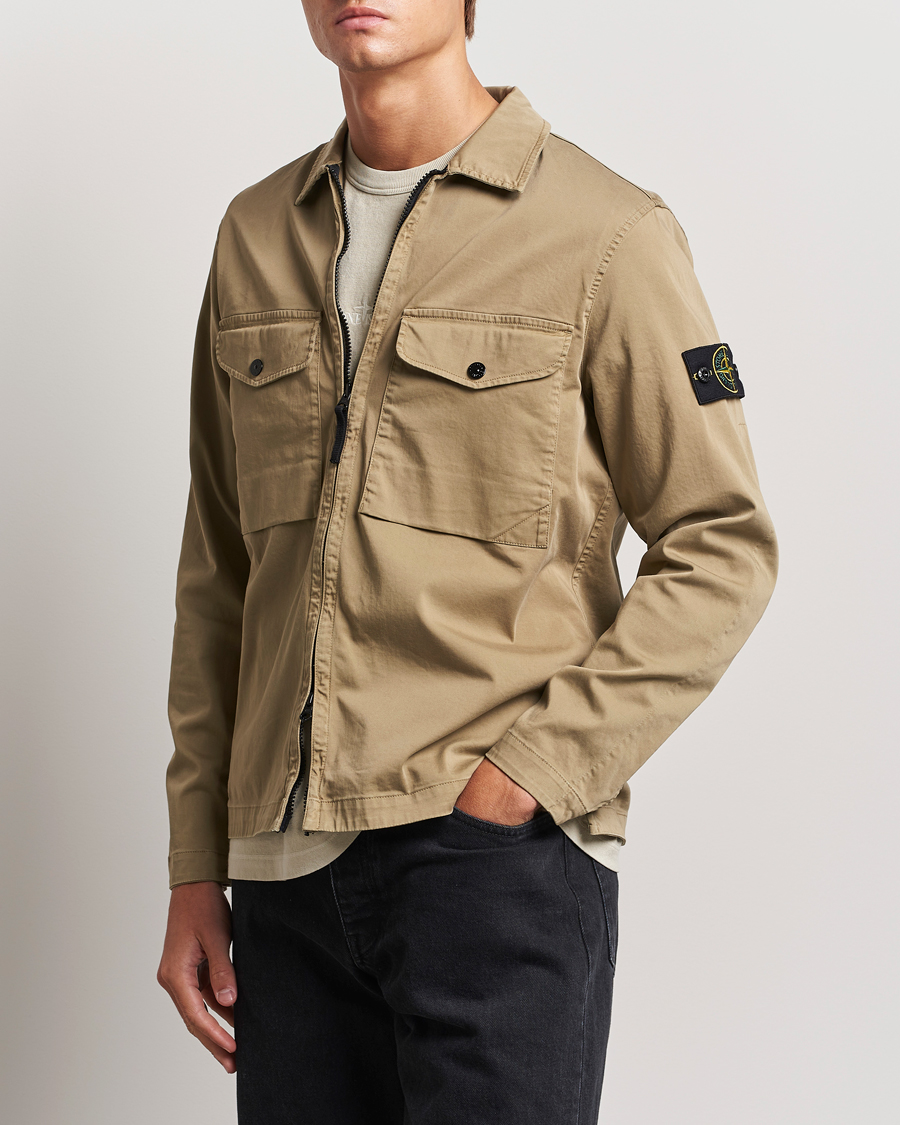 Homme |  | Stone Island | Garment Dyed Cotton Zip Overshirt Biscuit