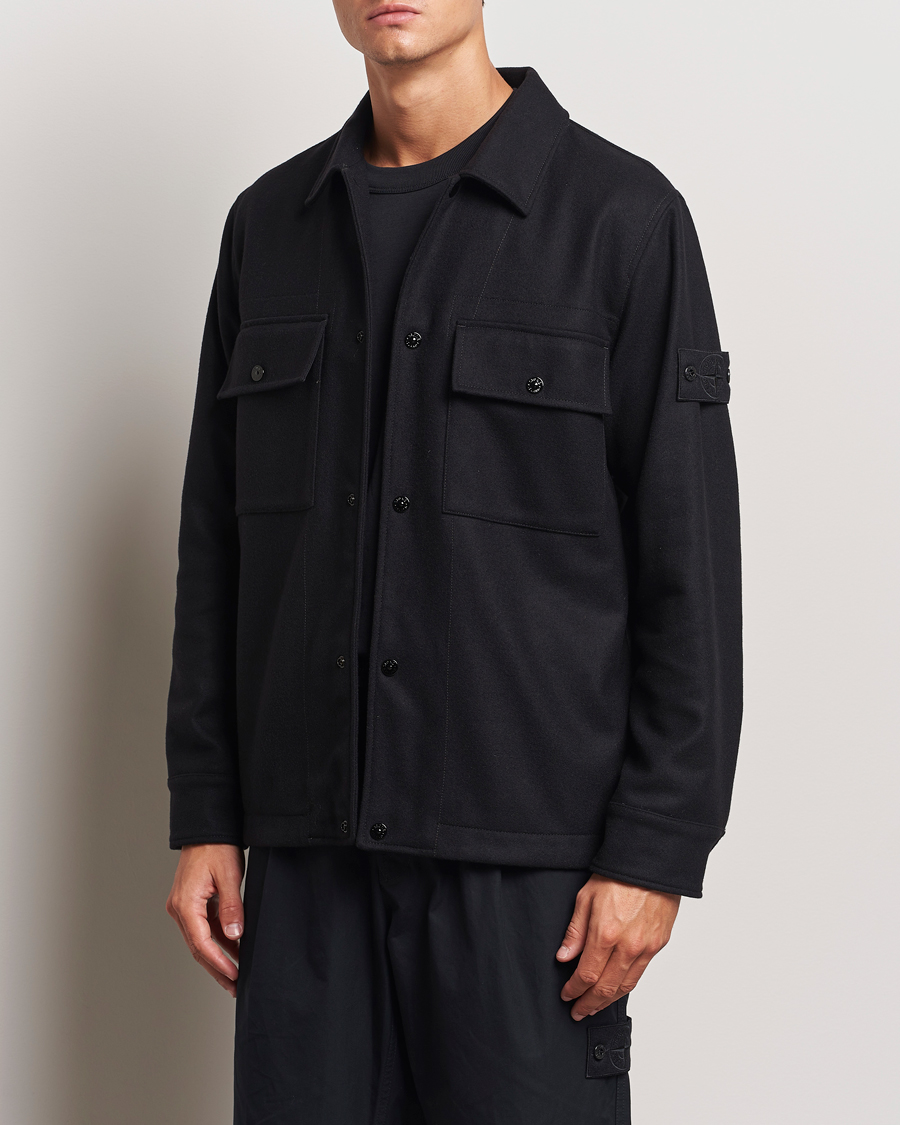 Homme | Surchemises | Stone Island | Ghost Wool/Nylon Flannel Overshirt Black