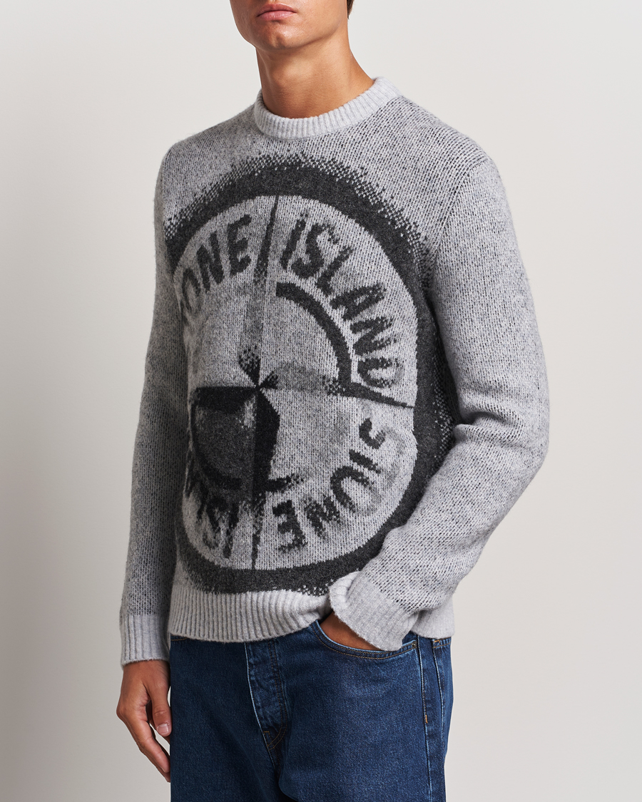 Homme | Luxury Brands | Stone Island | Jaquard Knitted Wool Crew Neck Grey